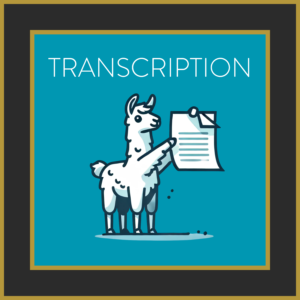 Llama holding a transcription sheet, symbolizing transcription services