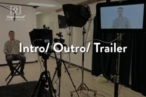 Intro, outro and trailer: a host filmed in front of a teleprompter